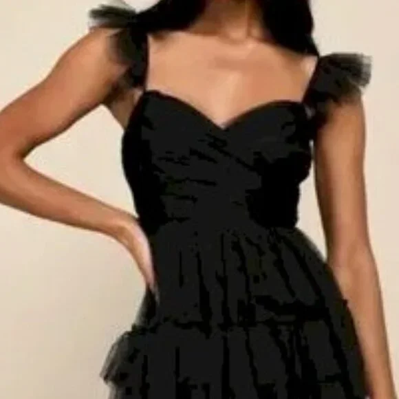 Pure Radiance Black Mesh Swiss Dot Tiered Maxi Dress by Lulus Size 1X New NWT - Picture 6 of 9